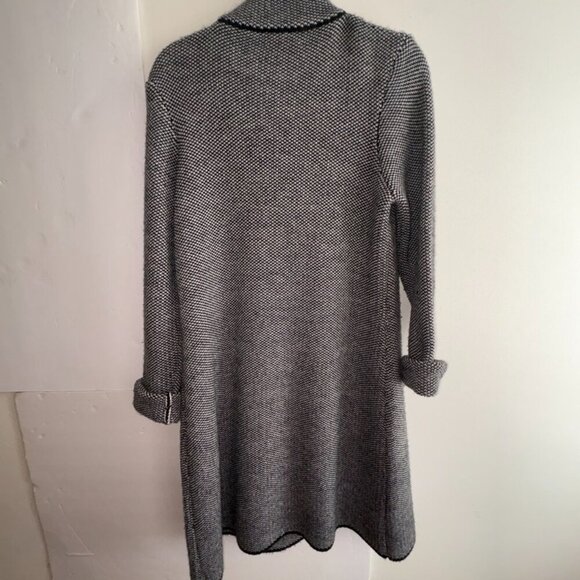 Italian Wool Blend Black White Sweater Overcoat Buttons Classic Timeless Size L - Picture 6 of 10